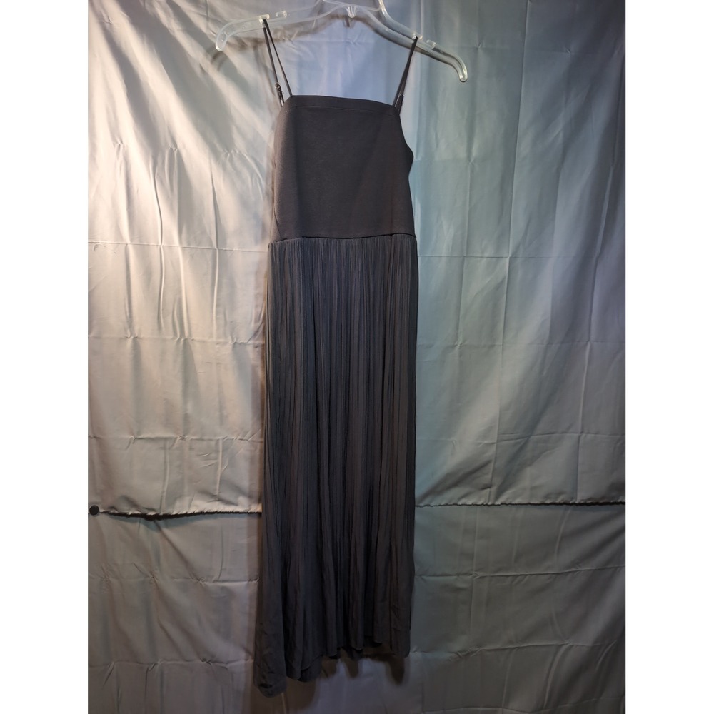 Rope Picnic Gray Ribbed Square Neck‎ Spaghetti Strap Pleated Maxi Dress Size 38